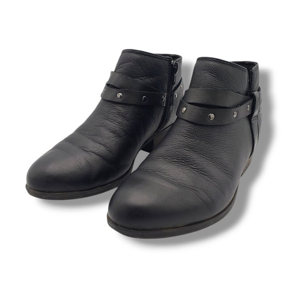 Clarks Collection Addiy Zoie Booties Womens 7.5 Black Leather Ankle Zipper - Picture 4 of 9